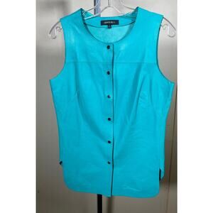 Lafayette 148 Green 100% Leather Snap Vest Size 4